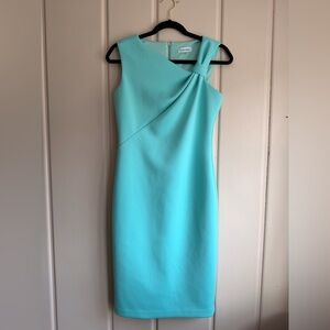 Calvin Klein One Shoulder Turquoise Dress scuba sz6